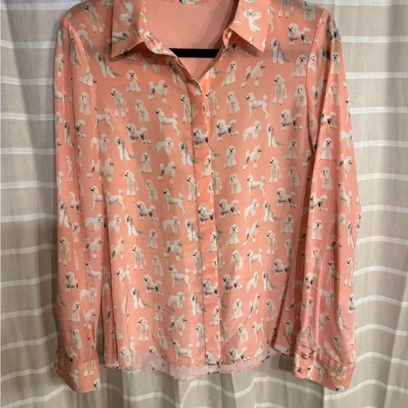 Alice + Olivia Pink Dog Poodle Print Silk Willa Blouse - Picture 2 of 7